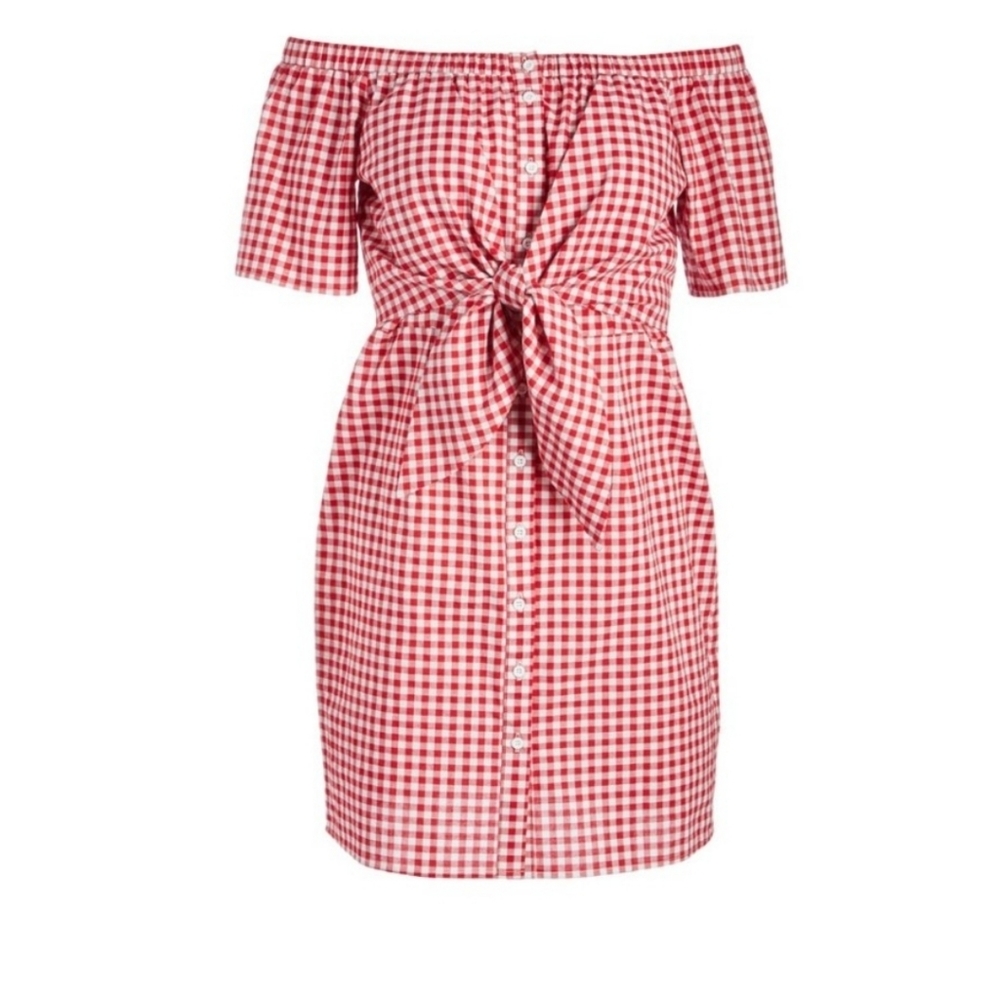 GO COCO Red Gingham Off Shoulder Dress